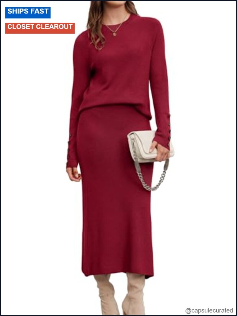 Wool Blend 2 Piece Sweater & Skirt Set Business Lounge Outfit